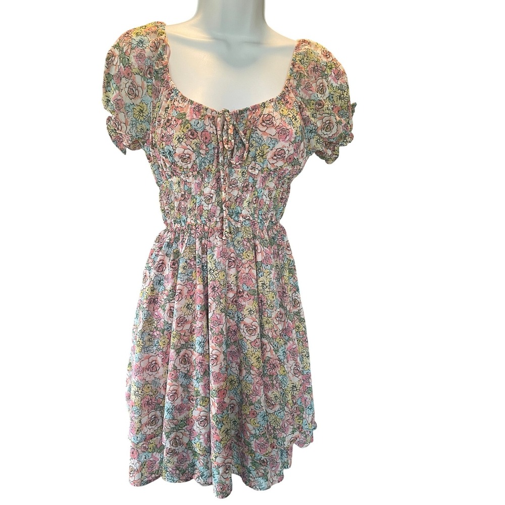 Womens Y2K Babydoll Fairy Floral Smocked Tiered Dress Small Cottagecore Romantic